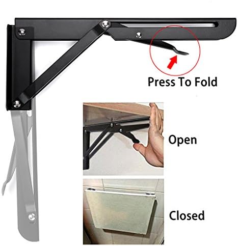 Sumnacon Sturdy Folding Shelf Brackets - Heavy Duty Metal Triangle Table Bench Folding Shelf Bracket 10 Inch, 2 Pcs Fold