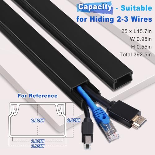 392.5in Wire Covers for Cords Kit-Black Cord Cover Wall, Wire Hiders for TV on Wall, TV Cable Hider Wall Kit for Wire Co