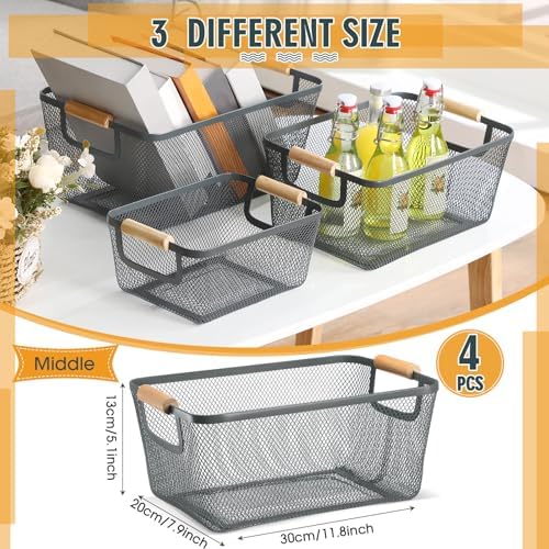 Ziliny 4 Pcs Mesh Wire Baskets for Organizing, Medium, Dark Gray