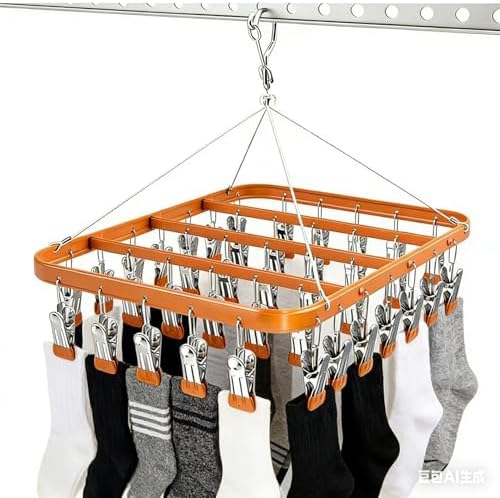 Clothes Drying Racks Clip Hangers Metal with 36 Clips Windproof Hook Underwear Hanger Foldable Laundry Clip for Socks Bras (Gold)