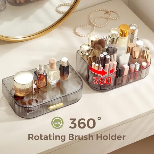 Delamu Rotating Makeup Organizer countertop, Brush Holder for Vanity, Black