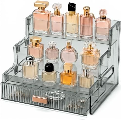 Booklov Clear Makeup Organizer for Vanity Perfume Display Stand, Smoke Gray