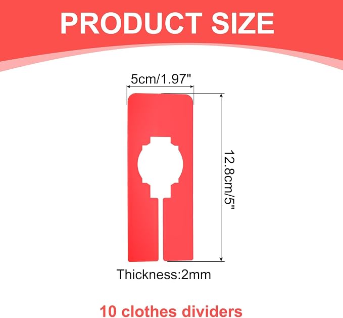uxcell 10 Pcs Clothes Dividers,Rectangle Closet Rack Dividers Clothing Rack Size Dividers Blank Labels Writable & Reusable for Hanging Clothes Sorting Size, Red