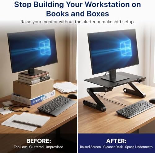 Uncaged Ergonomics WorkEZ Adjustable Monitor Stand Riser for Desk, Black