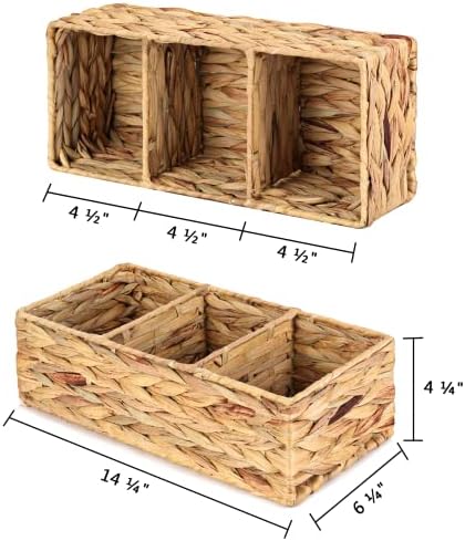 Vagusicc 3 Section Wicker Storage Basket, Hand-Woven Water Hyacinth Storage Baskets, Wicker Baskets for Storage, Toilet 