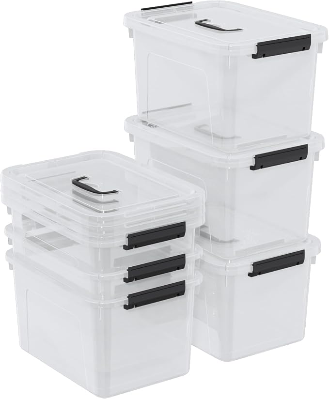 10 Liters Clear Boxes with Handles, Plastic Storage Tote Set of 6