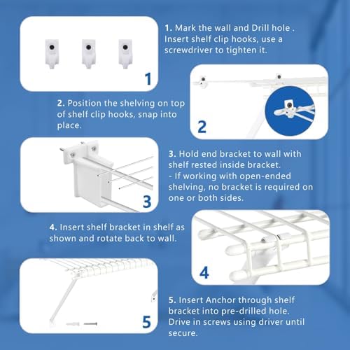 12 Inch Wire Shelf Brackets Set, 3 Pcs Support Brackets Kit for Wire Shelving, Include Mental Closet Support Brace, Down