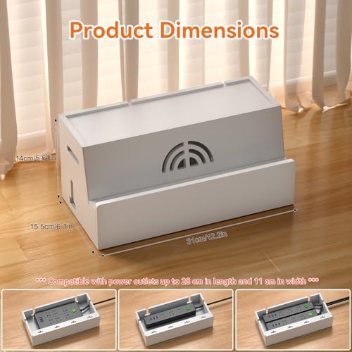 Bamboo Cable Management Box, White, 31X14X15.5CM