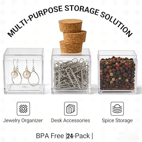 KissYou 12-Pack Small Acrylic Box Mini Square Cube, 1.3x1.3x1.3 Inch
