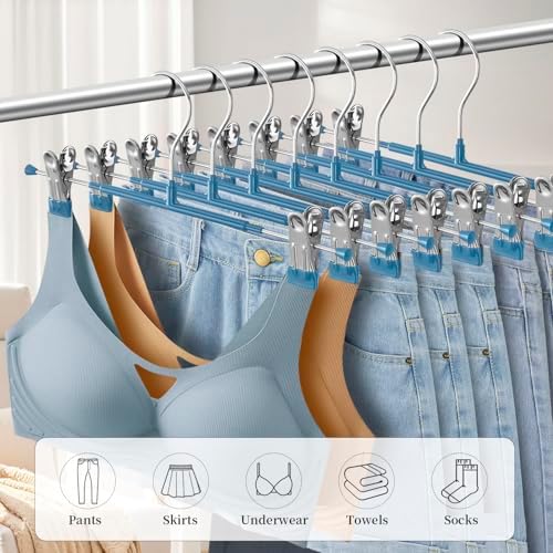Pants Hangers with Clips Skirt Hangers, 12 Inch 50 Pack, Blue
