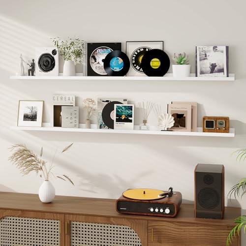 Dreamland Picture Ledge Shelf for Wall, Floating Shelves Set of 2,72 inch Long Floating Shelves with Lip for Living Room,Bedroom,Bathroom,Kitchen,White