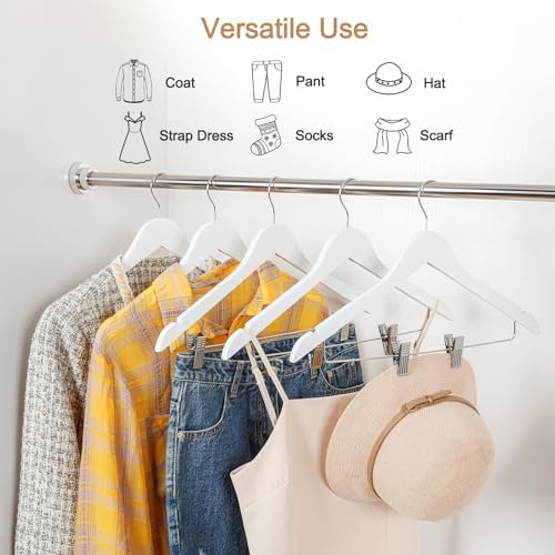 TOPIA HANGER Wooden Suit Hangers with Adjustable Metal Clips (20 Pack), Solid Smooth Wood Clothes Hangers, 360° Swivel Hook, Premium Pants Hangers for Clothes Coat, Jeans, Blouse-White,CT28W20