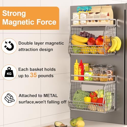 Fruit Basket 2 IN 1 Magnetic & Hanging Wall Produce Basket for Potato Onion Fruit and Vegetable Storage,Magnetic Spice R