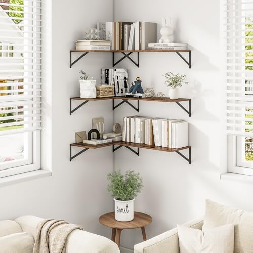 Heimlove 24W x 12D Deep Floating Shelves Set of 3 Rustic Brown