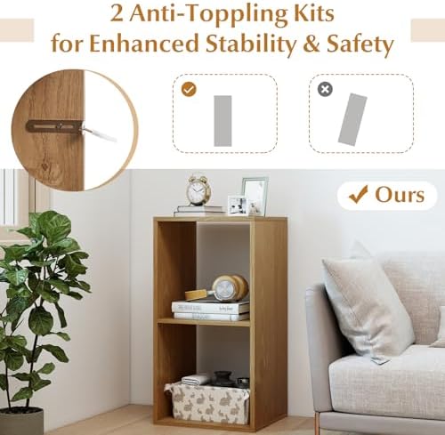 Tangkula 2-Cube Bookcase, 3-Tier Bookshelf with Open Compartments, Freestanding Cube Storage Organizer with Anti-Topplin