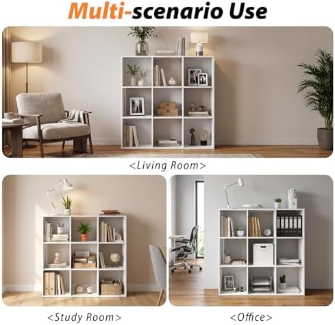 WannabeMyself【Easy Assembly】 9 Cube Storage Organizer with Anti-Tipping Kits,Reversible Open Back Book Shelf, Bookcase f