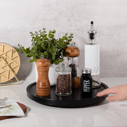 Wood Lazy Susan Turntable Kitchen Decor Round Table Tray, 12" Black