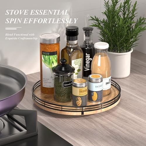 AMH 12-Inch Farmhouse Oak Lazy Susan Organizer