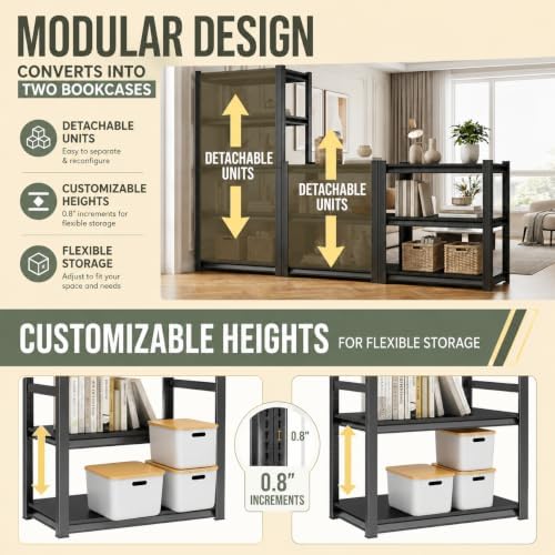 Bolt-Free Book Shelf, Metal Adjustable Bookshelf, Wide Heavy Duty Bookcase