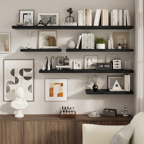 72 Inch Floating Shelves 2 Pack, 8 Inch Deep Floating Shelf Wall Mounted, Large Shelves with Invisible Bracket for Books