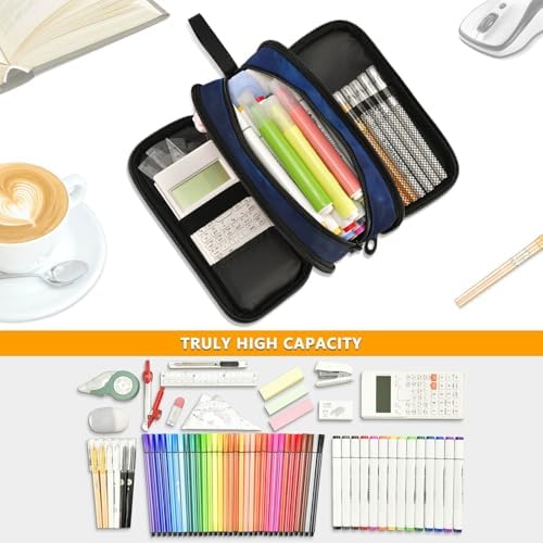 Wfrish Blue Shark Sea Pencil Case Big Capacity for Girl Boy Ocean Seawater Student Pencil bag Pen Pouch Large Stationery 3 Compartments Zippers Organizer School College Office Teens Adults