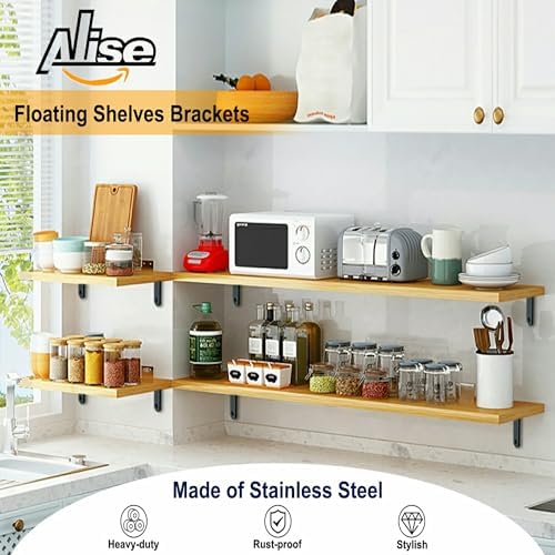 Alise 4Pcs Floating Shelf Brackets, Black Heavy Duty L Bracket for Shelves