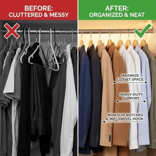 Durable Essentials Slim Plastic Hangers, Heavy-Duty, Non-Slip, Pack of 20