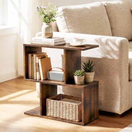 GIANTEX 3-Tier Geometric Bookshelf, Wood S-Shape Bookcase, Brown