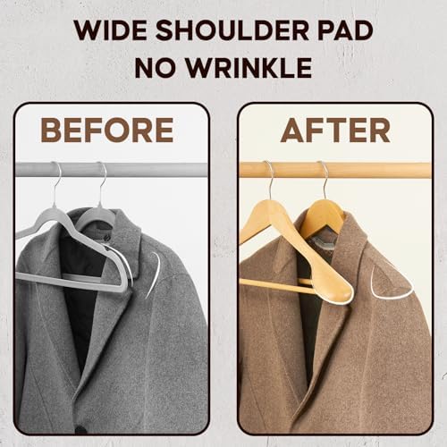 Suit Hangers, 6 Pack Heavy Duty Wooden with Extra Wide Shoulder, 17.5" Luxury Coat for Closet, Natural with 360 Swivel Hook & Strong Pant Bar
