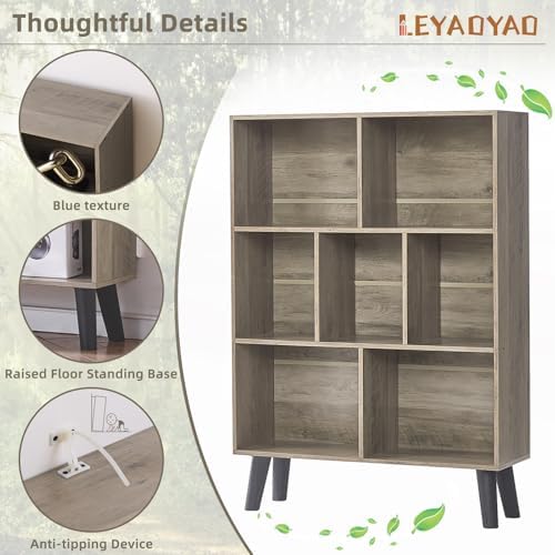 LEYAOYAO Cube Bookshelf, Mid-Century Modern Book Shelf with Legs,Retro Grey