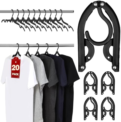20 Pcs Travel Hangers, Cruise Ship Essentials Foldable Hangers Plastic Travel Essentials, Portable Cruises Must Haves 2026 for Skirt, Suitcase, RV Camping Airplane Europe Vacation Essential, Black