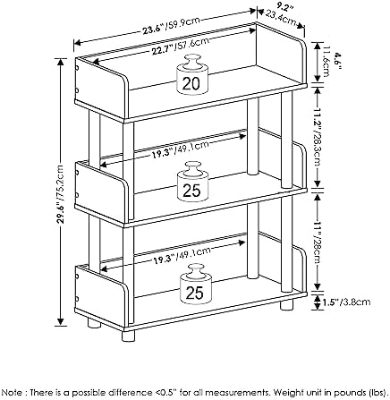 Furinno TURN-N-TUBE Display Shelf, 3-Tier Storage Shelves with Side Panels, Open Shelves Book Shelf with Rounded Corner 