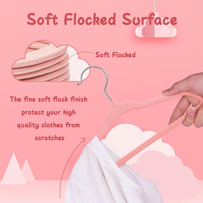 Stormix Baby Velvet Hangers Non-Slip Space Saving Swivel Hook 50 Pack Pink
