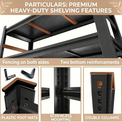 PRESTELION Heavy Duty 5 Tier Metal Bookshelf with Pegboard and Hooks