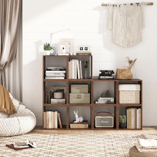 GIANTEX 4 Cube Bookshelf Organizer, 2-Tier Stackable Cube Storage Organizer, Small Wooden Open Book Shelf with Anti-topp