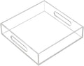 KEVLANG Clear Sturdy Acrylic Tray with Handles-8"x8"x2"H-Countertop Organizer Tray for Kitchen,Bathroom,Office- Storage Box for Cosmetics, Jewelry,Toiletries,Toy,Gadgets