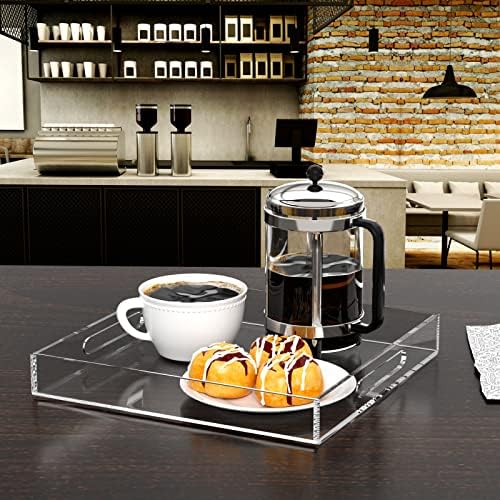 NIUBEE Clear Serving Tray 12x12 Inches -Spill Proof- Acrylic Decorative Tray Organiser for Ottoman Coffee Table Countert