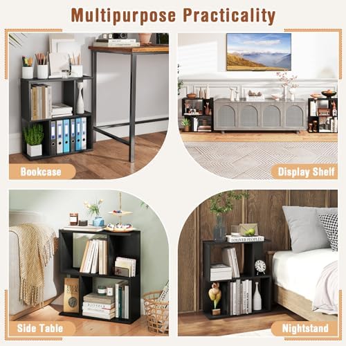 Tangkula 3 Tier Geometric Bookshelf, S Shaped Open Bookcase with Storage, Home Office Decor, Freestanding Wood Display S