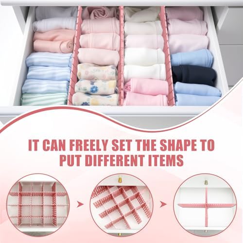 Blosssound 15 Pcs 5.12 Tall Drawer Divider, Adjustable Organizer, Pink