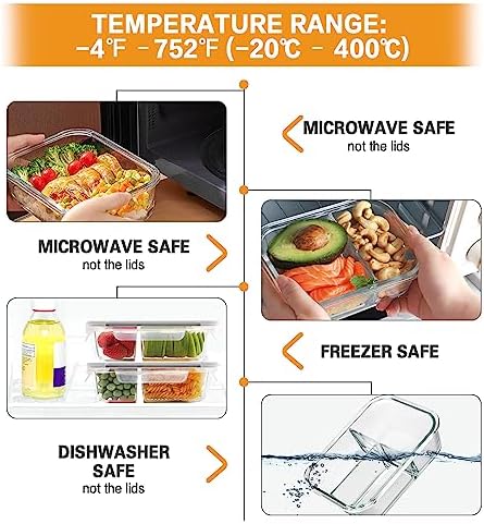 Bayco 9 Pack 3, 2 & 1 Compartment Glass Food Storage Containers with Lids