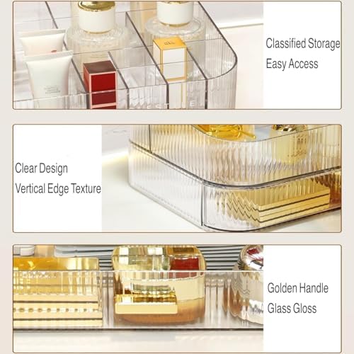 Clear Makeup Organizer for Vanity, Large Desk Organizer with Stackable Drawer for Cosmetics, Skincare, Lipsticks, Palett