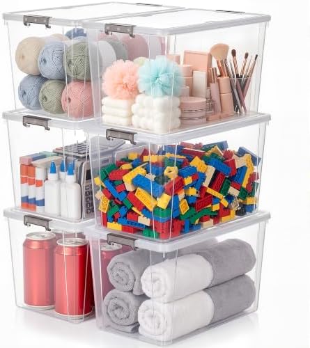 Citylife 6Packs 7.8Qt Plastic Storage Bins with Lids, Clear Organizer