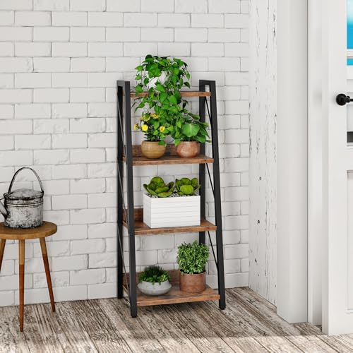 HOOBRO Ladder Shelf, 4-Tier Bookshelf, Corner Bookcase, Freestanding Storage Shelf Display Organizer, for Living Room, B