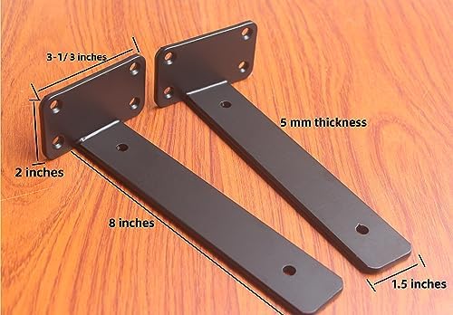 20 Pack - 8 inch Black Hidden L Shelf Bracket (1/5 Inch Thicked) Iron Floating Shelf Brackets Rustic Industrial Metal Br