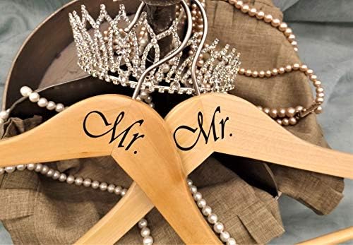 NAHANCO MRMR20017WB Same Sex, Gay Pride Hanger Set, Natural Wood Hangers with Black Imprint (Mr. and Mr.), 17” (2-Piece 