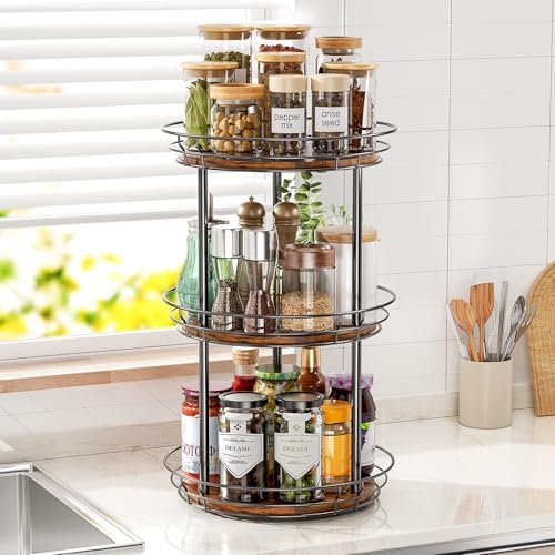 LAMU 3 Tier Lazy Susan Turntable Rotating Spice Rack Organizer for Cabinet