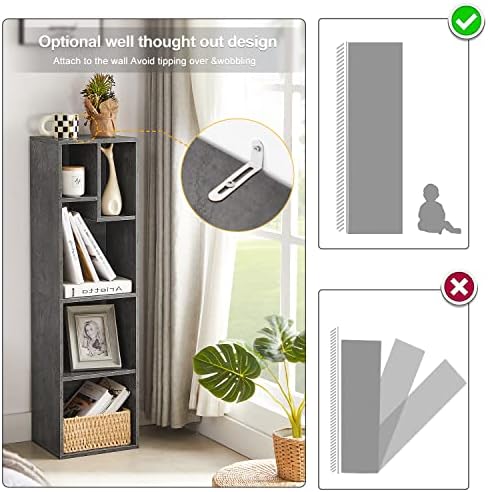 VECELO 4-Tier Bookcase, Modern Storage Cabinet with Height Difference Shelves for Standard Textbooks, 5 Cubes, Vertical 