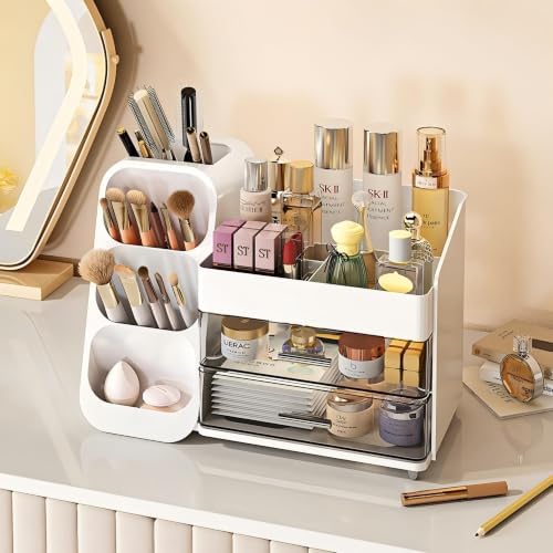 Azurphoric Hair Accessories Organizer with Hair Brush Holder, Rotatable Makeup Brush Holder for Necklaces, Earring, Brac