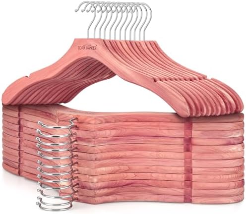 TOPIA HANGER Red Cedar Wooden Hangers 24 Pack, Premium Sweater Hangers No Shoulder Bump, 360° Swivel Hook and Cut Notches Clothes Hangers for Sweater, Coat, Shirts, Jackets, Dress, CT85C
