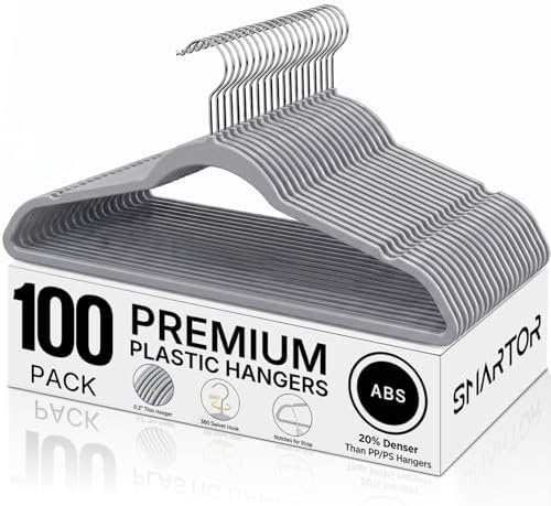 SMARTOR Plastic Hangers 100 Pack - Thin Hangers for Space Saving - Gray